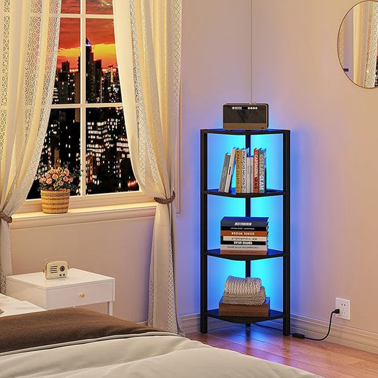 TUTOTAK Corner Shelf, 4-Tier Corner Bookshelf for Small Space | Narrow Display Corner Shelf Stand with Storage Rack, for Living Room, Bedroom, Black BS08BK004L