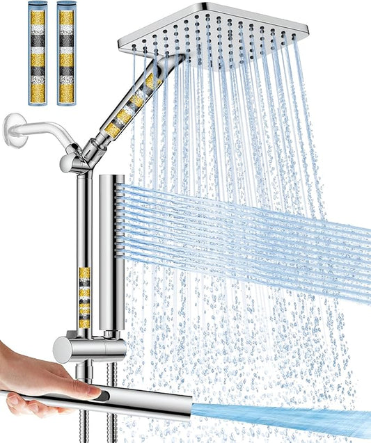 Filtered Shower Head with Handheld Spray Combo High Pressure Rain Shower Head Dual Shower Head with Filters - Removes Chlorine Height Adjustable & Built-in Power Wash