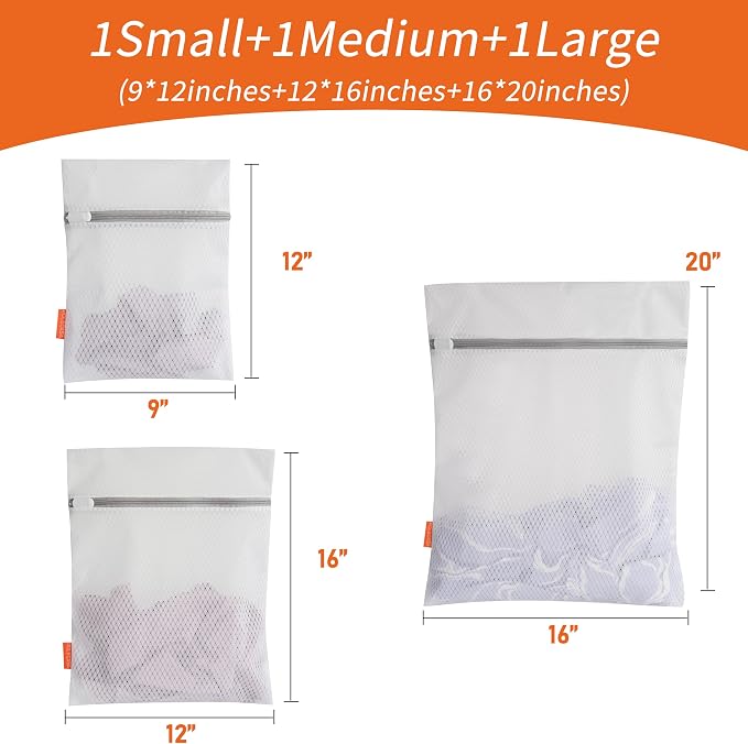 Diamond Mesh Laundry Bags 3 Pack (Large, Medium, Small) | Heavy Duty Mesh, Durable Zipper, For Delicates, Lingerie, Bras, Underwear, Protect Garments in Washing Machine