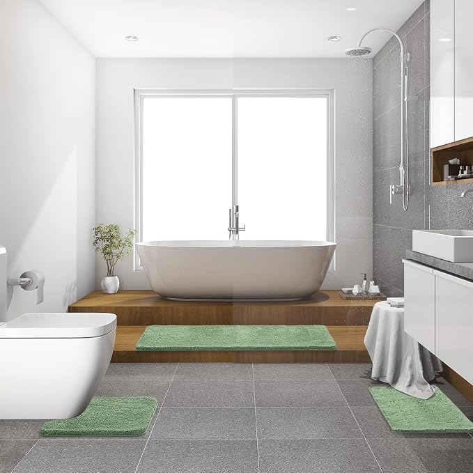 MIULEE Sage Green Large Large Bathroom Rugs Soft Microfiber Bath Mat 24x36 | Absorbent, Non Slip, Quick Dry, Fluffy Bath Rugs for Bathroom Floor Tub Showers, Machine Washable