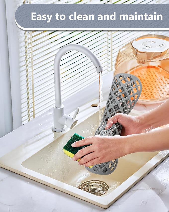 2 Pack Silicone Sink Protectors for Kitchen Sink, Trellis 13x11 Gray | Heat-resistant Non-Slip and Durable Silicone Grid Mat, 13-9/16" x 11-5/8" Rear Drain