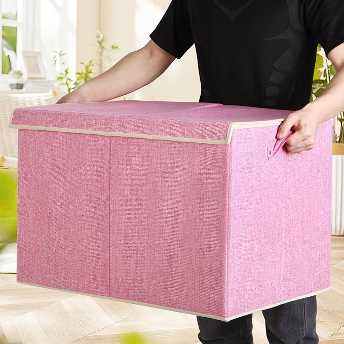 122L Large Toy Box Chest Storage with Lid, Collapsible Kids Toy Storage | Toy Chest with with Removable Divider for Kids, Boys, Girls, Nursery, Living Room, Bedroom, 26"x17" x17" (Linen Pink)