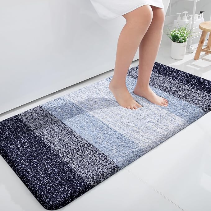 OLANLY Bathroom Runner Rug 45x27, Extra Soft Absorbent Microfiber Bath Rugs | Navy Blue, Non-Slip Quick-Drying Rubber Backing, Washable Long Bath Mat for Floor, Tub and Shower, Home Decor