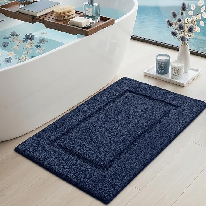 DEXI Bath Mat 36x24, Absorbent and Non Slip Bathroom Rugs, Navy | Soft Plush Microfiber Bathmat, Machine Washable & Quick Dry, Rubber Back Rug for Shower, Tub, Sink