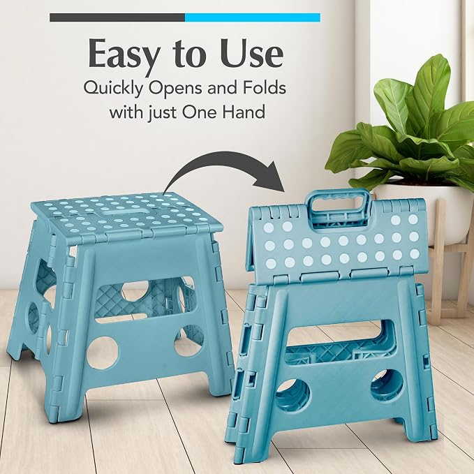 Handy Laundry Folding Step Stool 13 Inch, Teal, Non-Slip Holds 300 lbs | 13 Inch, Teal, Foldable Collapsible Step Stool, Non-Slip, Holds 300 lbs, Kitchen Bathroom Bedroom, Adults