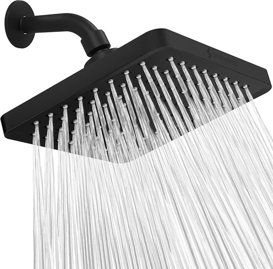 SparkPod Rain Shower Head, 8 Inch Square, Midnight Black Matte Finish | High Pressure Shower Heads, 90 Nozzles, Adjustable Showerhead, No Tools Needed, Universal Connection