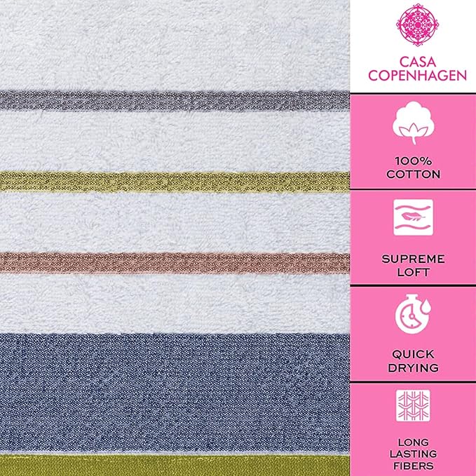 CASA COPENHAGEN 6pcs Bathroom Towel Gift Set, 600GSM,White - Charcoal | White Bay 100% Egyptian cotton ,2Bath 2Hand 2Washcloths, Towels for Bathroom. (Gift Set for Women & Men)