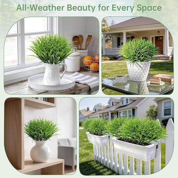 Gipsot 15 Bundles Artificial Plants Faux Monkey Grass UV Resistant No-Fade | Adjustable Height Fake Greenery Indoor & Outdoor Decor for Window Garden Porch Patio Pathway Hanging Planter Front Yard