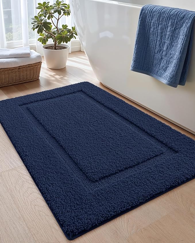 DEXI Bath Mat 36x24, Absorbent and Non Slip Bathroom Rugs, Navy | Soft Plush Microfiber Bathmat, Machine Washable & Quick Dry, Rubber Back Rug for Shower, Tub, Sink