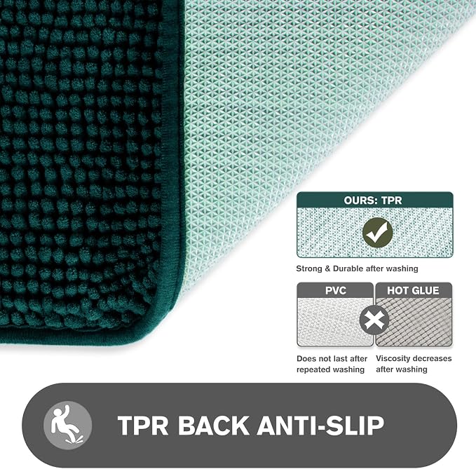 Dark Teal Bathroom Rugs Sets 2 Piece – Absorbent and Washable Bath Mat, Non-Slip, Thick Soft Chenille Bath Rugs for Bathroom Floor, Shower, Sink - 20" x 32"+24" x 36"