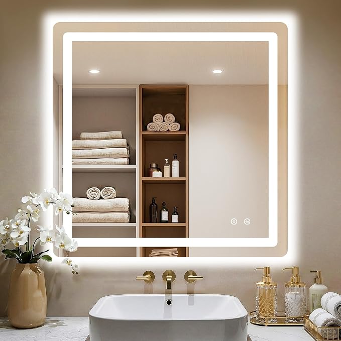 LED Bathroom Mirror, 30"x30" Bathroom Vanity Mirror with Lights | Smart Anti-Fog, Dimmable, 3 Color Modes, Backlit+Front Lit, Memory Function, HD Tempered Glass,Horizontal/Vertical,ETL Listed