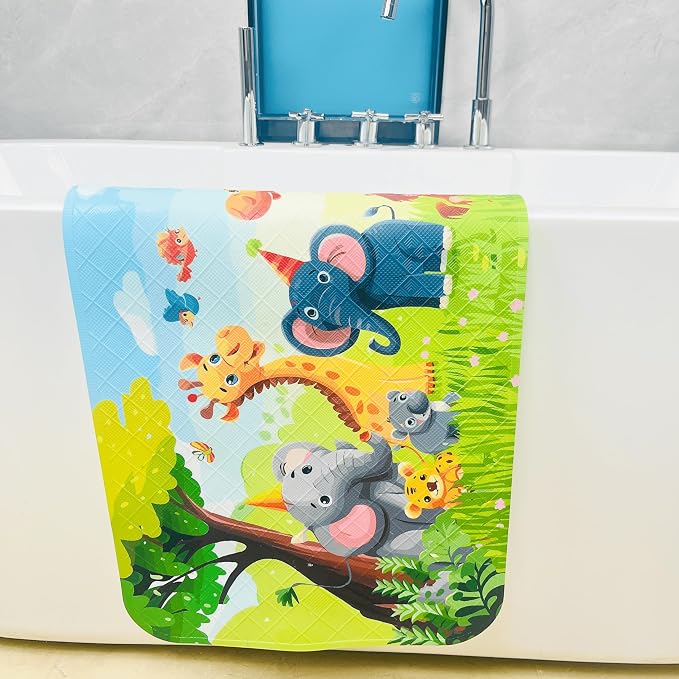 Bath Mats for Tub Kids,Baby Toddler - Large Cartoon Non-Slip Bathroom Bathtub Anti-Slip Shower Mats for Floor 35x15,Machine Washable XL Size Bathroom Mats (Jungle Friends)