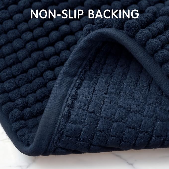 SUBRTEX Bathroom Rugs, 24" x 55" Chenille Bath Rug Soft Short Plush Bath Mat Soft Shower Mat Water Absorbent Shower Mat Quick Dry Machine Washable, Navy