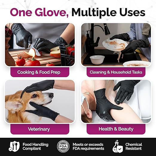 GripProtect Precise Black Nitrile Gloves 4 Mil, Chemical Resistant Gloves | Textured Grip for Mechanics, Tattoos, Food Prep & Cleaning – Medical Grade Disposable Gloves, XLarge Bulk Case of 1000