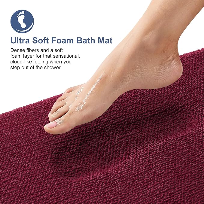 OLANLY Memory Foam Bathroom Runner Rugs 59x24, Absorbent Long Mat, Burgundy | Soft Quick Dry Bath Rugs, Non-Slip Carpet, Machine Washable Mat for Bathroom Floor, Tub and Shower, Home Decor Accessories