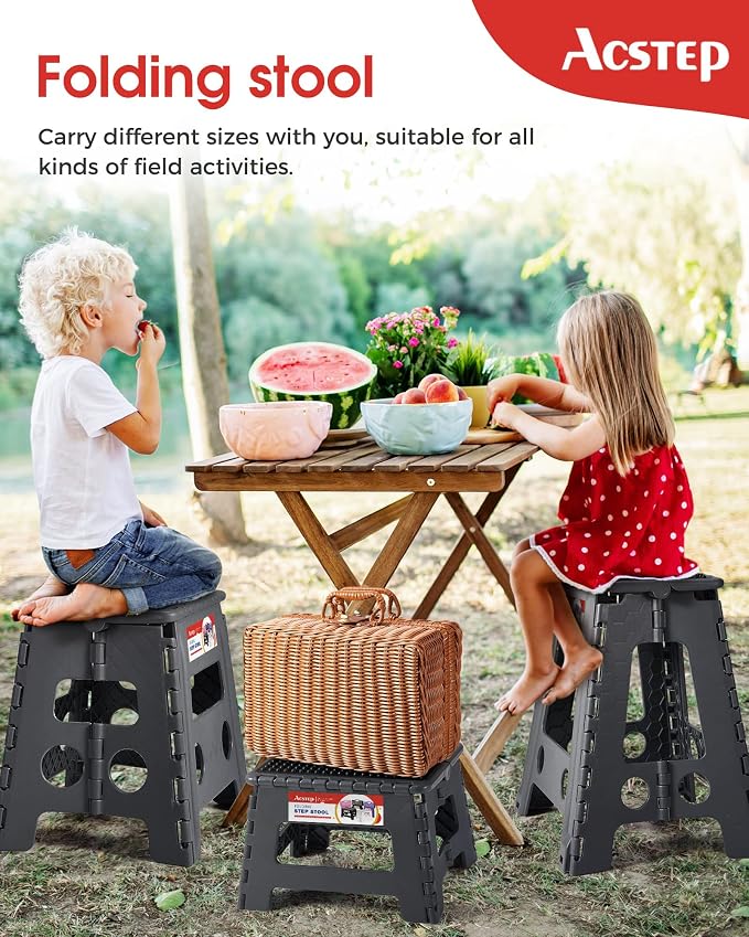 Folding Step Stool 9 inch Height Non-Slip Plastic Step Stools for Kids and Adults, Kitchen Collapsible Fold Up Small Stepping Stool Grey,1 Pack | Portable Foldable Stools, Heavy Duty Collapsible Foot Stool, Holds 300 lb for Adults Kitchen Bathroom Outd...
