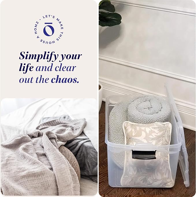 HOMZ Clear Plastic Storage Bins w/Latching Lid, 66 Qt, Gray Latch, 2 Pack | Large Stackable Container Boxes for Homes, Bathrooms, Garages, and Office Organization