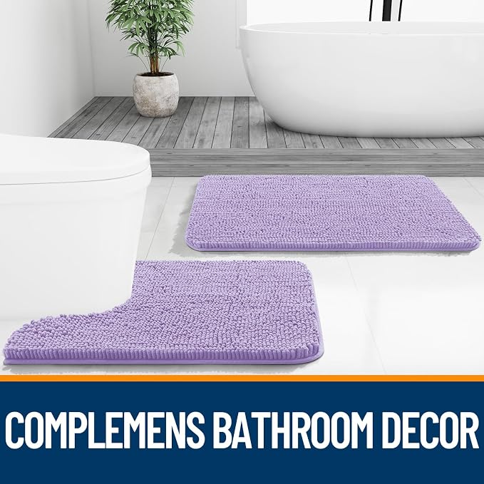 OLANLY Large Bathroom Rugs 70x46, Extra Soft Absorbent Chenille Bath Rugs | Lavender, Quick-Drying Rubber Backing, Machine Washable Bath Mat for Bathroom Floor, Tub and Shower, Home Decor Accessories
