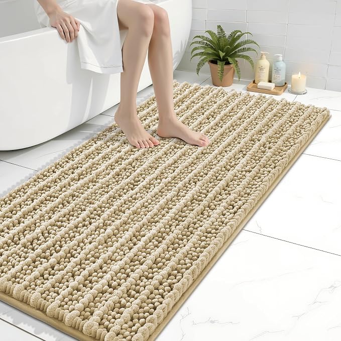 Arotive Bathroom Rugs Mat 40x24, Soft Absorbent Chenille Shaggy Bath Mat | Beige, Machine Wash Dry, Bath Rugs for Bathroom Floor, Tub and Shower, Home Decor Accessories