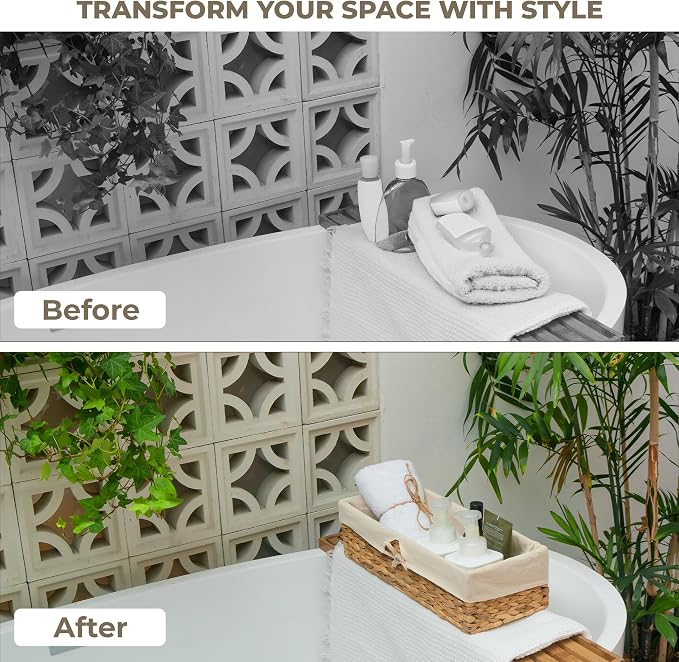 Tank Topper Storage Baskets - Woven Wicker Basket for Toilet Paper Holder, Baskets for Vanity, Bathroom, Pantry Organizing, or Coffee Table Decor Pack of 02 Waterhyacinth