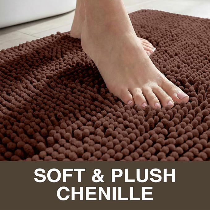 Neater Home Plush Bathroom Rugs 36x24 Thick Chenille Quick Dry Microfiber Absorbent Bath Mat, Soft Bath Rugs, Machine Washable Bathroom Floor Mat for Tub Shower Sink, Home Decor Accessories, Brown