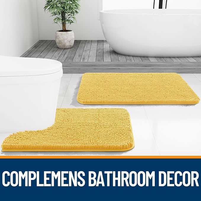 OLANLY Small Bathroom Rugs 24x16, Extra Soft Absorbent Chenille Bath Rugs | Yellow, Quick-Drying Rubber Backing, Machine Washable Bath Mat for Bathroom Floor, Tub and Shower, Home Decor Accessories