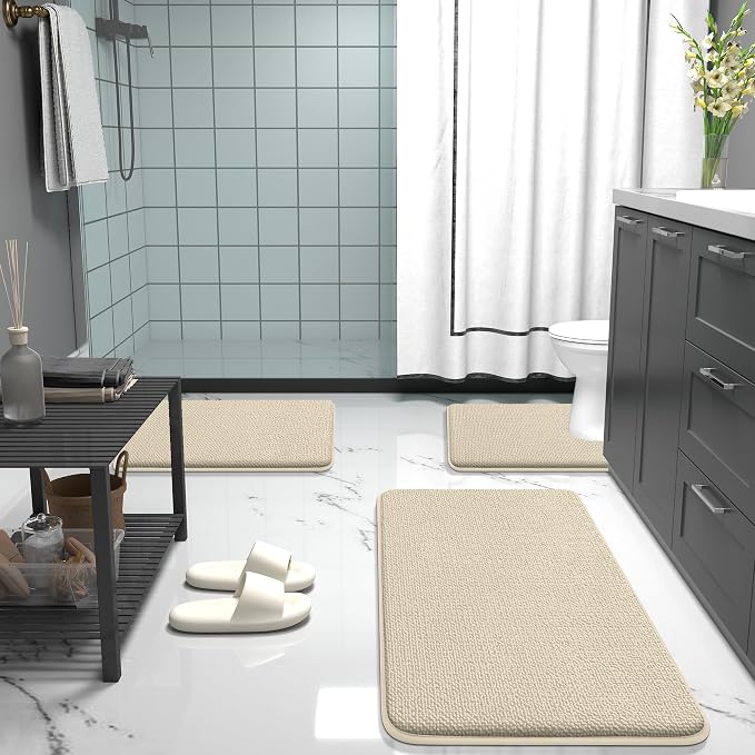 OLANLY Thick Memory Foam Bathroom Rugs 30x20, Soft Absorbent Bath Mat, Sand | Quick Dry Bath Rugs, Non-Slip Carpet, Machine Washable Mats for Bathroom Floor, Tub and Shower, Home Decor Accessories