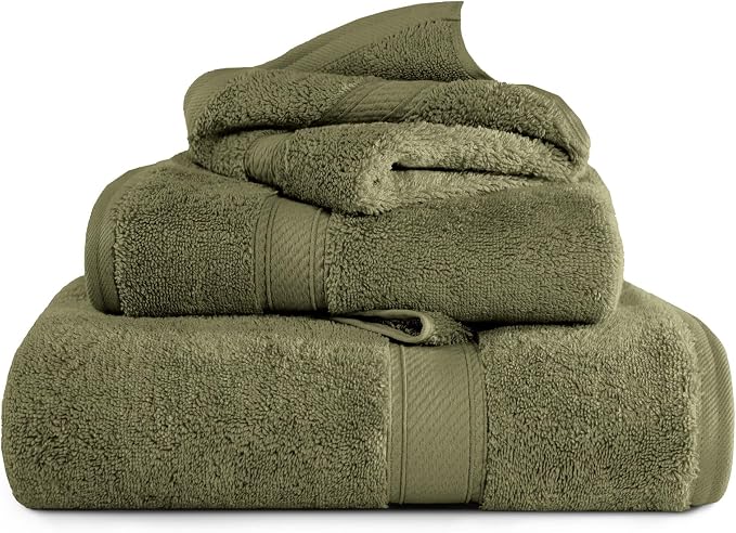SUPERIOR Egyptian Cotton Ultra Plush & Absorbent, 3 Piece Set, Forest Green | Quick Dry, Soft Luxury Towel Set, Bath Essentials, Guest Bath, Spa, 1 Bath, 1 Hand, 1 Face Towels, Madeline Towels