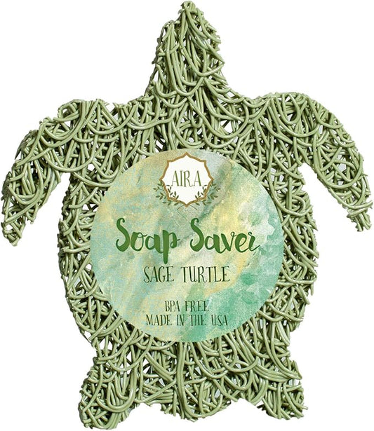 Aira Soap Saver - Dish & Holder - BPA Free Shower & Bath Soap Holder - Drains Water, Circulates Air, Extends Soap Life - Easy to Clean, Fits All Dish Sets - Sage Turtle
