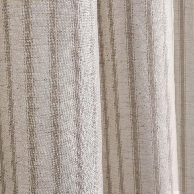 Farmhouse Striped Shower Curtain Taupe Vintage Linen Curtain 72"W X 72"L | Striped Shower Curtains with Linen Texture for Bathroom Decor