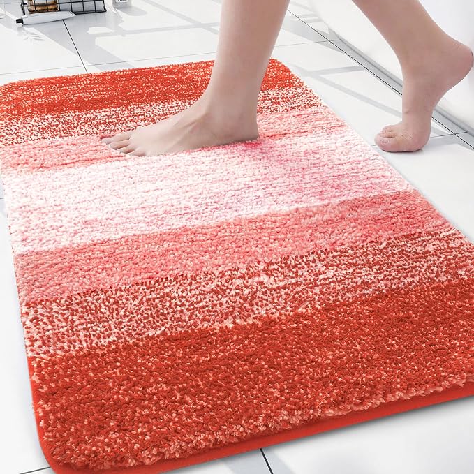 Arotive Microfiber Bathroom Rugs, Shaggy Soft Absorbent Bath Rug, 30x20 | Coral, Rubber Backing Thick Plush Machine Washable Dry Bath Mats for Bathroom, Tub and Shower, Rectangular