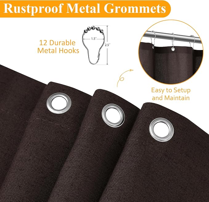 Chocolate Brown 48 Inch Shower Curtain - Stall Narrow Half Linen Ultra Thick Fabric Shower Curtain Set with Hooks, Boho Farmhouse Rustic RV Camper Bath Curtains for Bathroom, 48x72