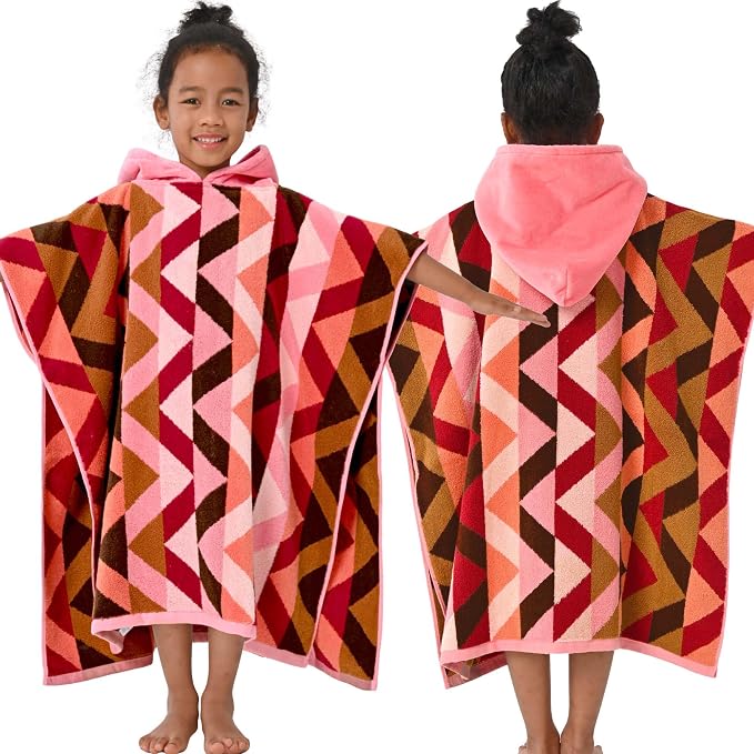VOOVA & MOVAS Kids Towel Poncho, 4-8 Years, 100% Cotton, Thick, Red | 500GSM Dense Fabric, Solid Jacquard Weave, Soft, Absorbent & Quick Dry, Great for Bathroom and Pool