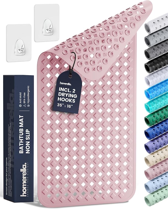 homerella Bathtub Mat Non Slip 35x16 Shower Mat Non Slip Anti Mold BPA Free | Mildew Resistant, Machine Washable, Extra Long Tub Mat, Shower Mats for Inside Shower, Bath Mat for Tub Non Slip EU Certified