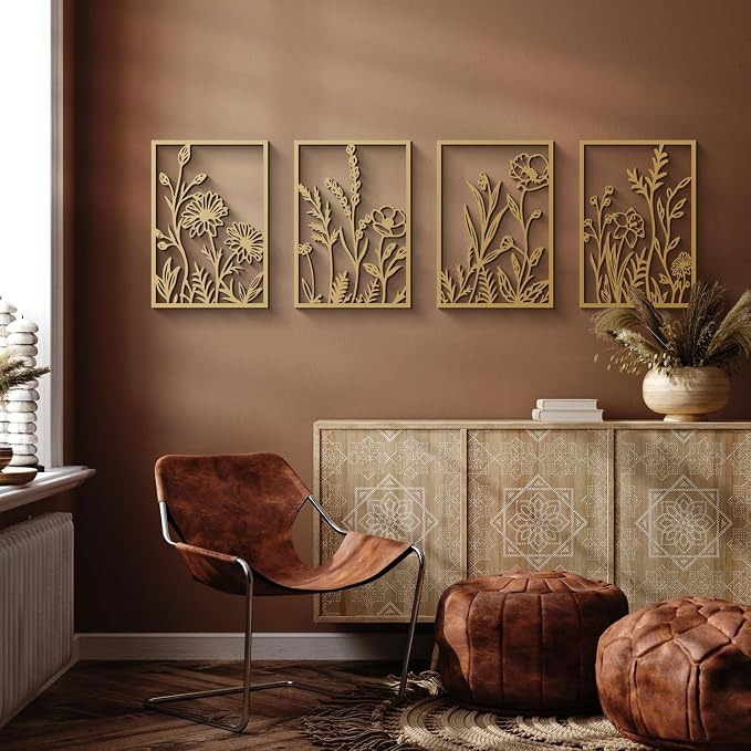 Glamativity Large 4 Pcs Colorful And Black Double-Sided Gold Leaf Metal Wall Art, 22.5 x 15.7'' Botanical Abstract Wall Décor Metal Leaf with Frame, 3D Textured Sculptures, Modern Wall Art With Ginkgo Biloba Design for Living Room Bedroom Bathroom Stud...