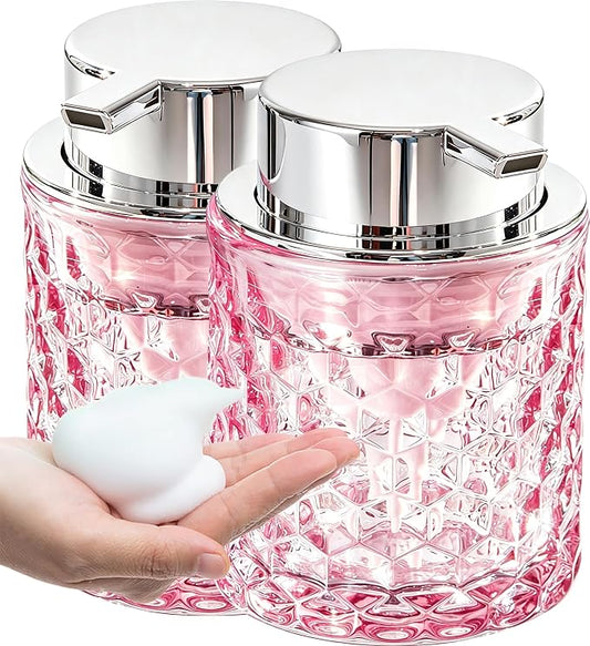 Malachi Foaming Hand Soap Dispenser, Refillable Clear Glass Foam Pump Bottle for Liquid Hand Soap, Dish Soap, Multi‑use for Bathroom, Kitchen & Commercial Use