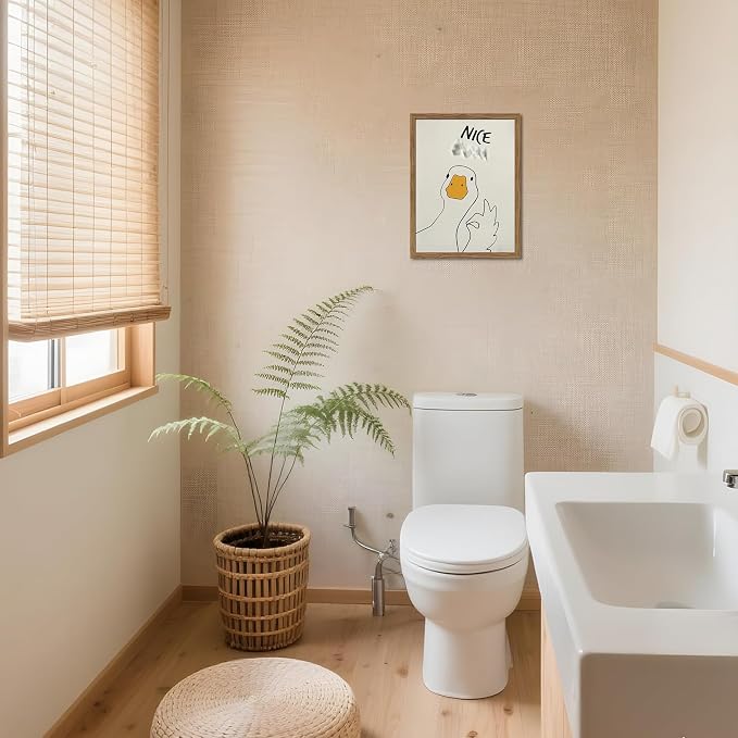 Framed Funny Duck Bathroom Wall Art, Humorous Canvas Wall Decor Painting, Minimalist Farmhouse Cute Goose Animal Print Posters Pictures for Bathroom Restroom 16x24 Inch