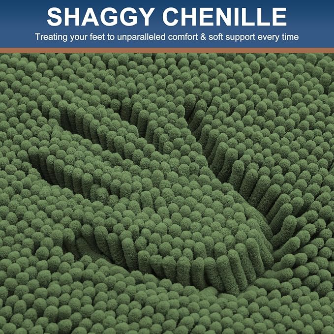 Smiry Bathroom Rugs 24X16, Luxury Chenille Extra Soft Absorbent Bath Mat | Olive Green, Machine Washable Non-Slip Plush Bath Mats for Bathroom, Tub, Shower, and Floor, Home Decor