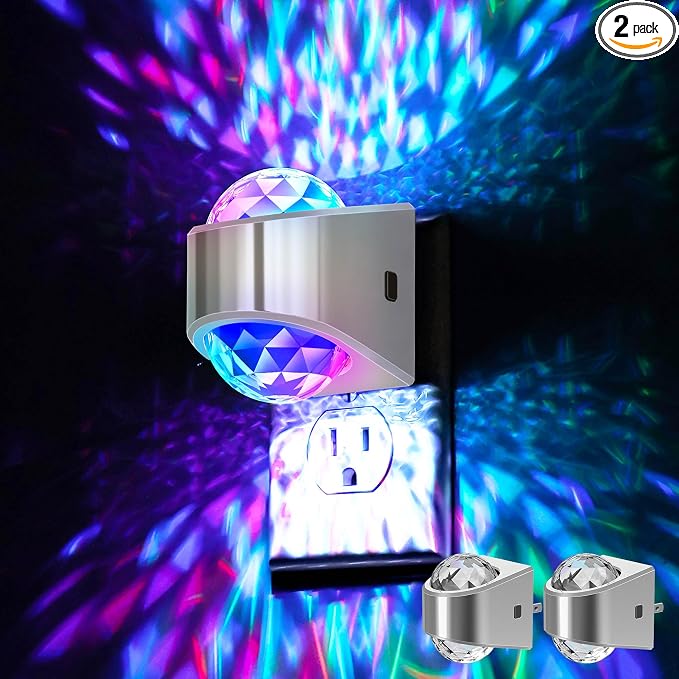 Night Lights Plug into Wall, Night Light Projector 9-Color RGB | Silver Night Light Projector for Kids, Galaxy Nightlight Dusk to Dawn Sensor for Bathroom, Gaming Room Decor Gifts, 2 pack