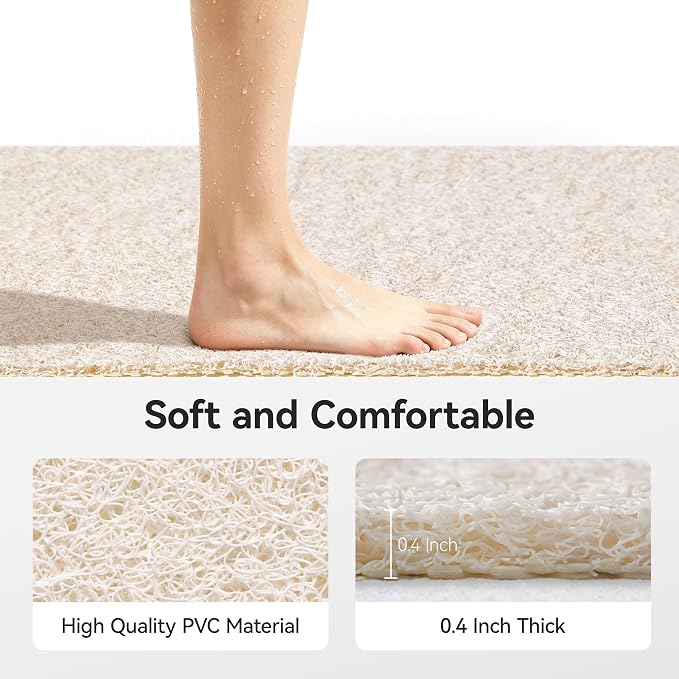 Soft Textured Bath, Shower, Tub Mat, 47x16 Inch, Phthalate Free, Non Slip Comfort Bathtub Mats with Drain, PVC Loofah Bathroom Mats for Wet Areas, Quick Drying