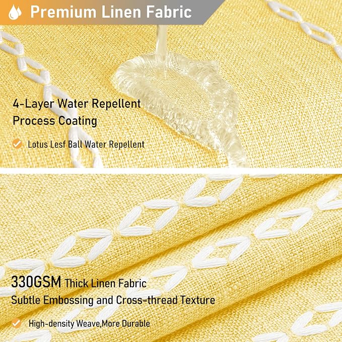 72x96 Extra Long Boho Linen Heavy Duty Shower Curtain Set, Yellow | Extra Tall Size, 330GSM Linen Blend, Water Repellent, Vintage Striped Fabric, 12 Hooks, Rustic Country, Machine Washable