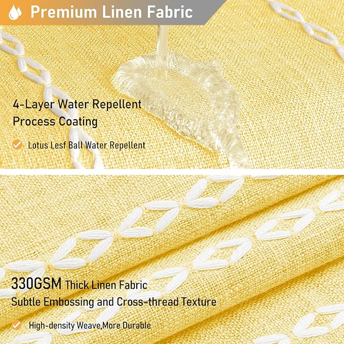72x78 Long Boho Farmhouse Linen Heavy Duty Shower Curtain Set, Yellow | Tall Size, 330GSM Linen Blend, Water Repellent, Vintage Striped Fabric, 12 Plastic Hooks, Rustic Country, Machine Washable