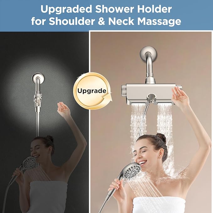 MakeFit Filtered Shower Head with Handheld Combo Brushed Nickel - Dual 2-in-1 Spa System with Massage Shower Head and 10 Modes Hand Held Showerhead, High Pressure, Buit in Power Wash Mode