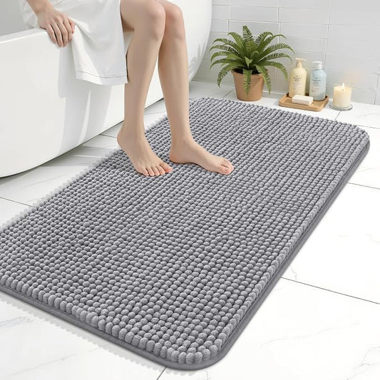 Arotive Chenille Bathroom Rugs 40x24, Soft Absorbent Bath Mat, Grey | Rubber Backing, Machine Washable Dry Bath Mats for Bathroom Floor, Tub and Shower, Home Decor Accessories