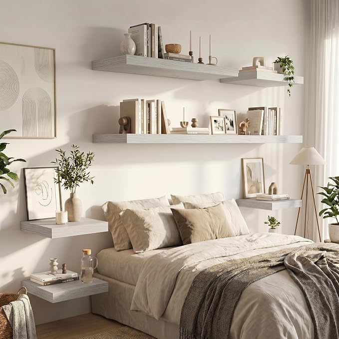Vivelove Square Floating Shelves 12x12” Set of 2, White Birch | Easy Install with Hardware, Invisible Brackets, No Sagging, Living Room Display Shelf, 2" Thick，Engineered Wood