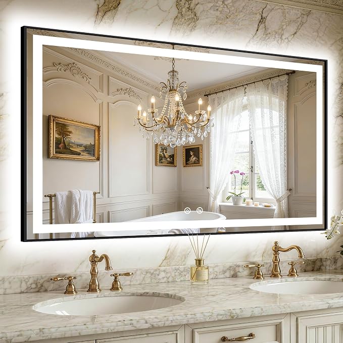 LED Bathroom Mirror with Lights, 30"x50" Black Framed Lighted Vanity Mirror | Anti-Fog, Dimmable 3 Color Temperature, Front & Backlit, Memory Function, Shatterproof Tempered Glass
