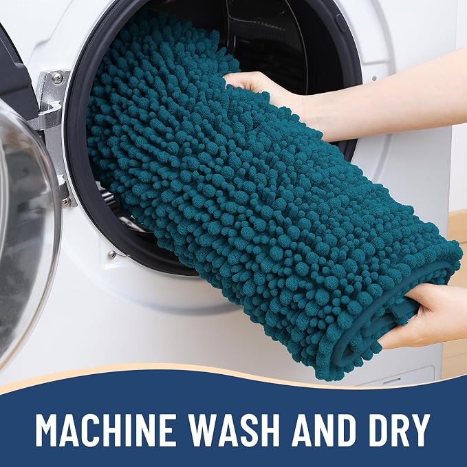 Arotive Bathroom Rugs Mat 34x21, Soft Absorbent Chenille Shaggy Bath Mat | Peacock Blue, Machine Wash Dry, Bath Rugs for Bathroom Floor, Tub and Shower, Home Decor Accessories