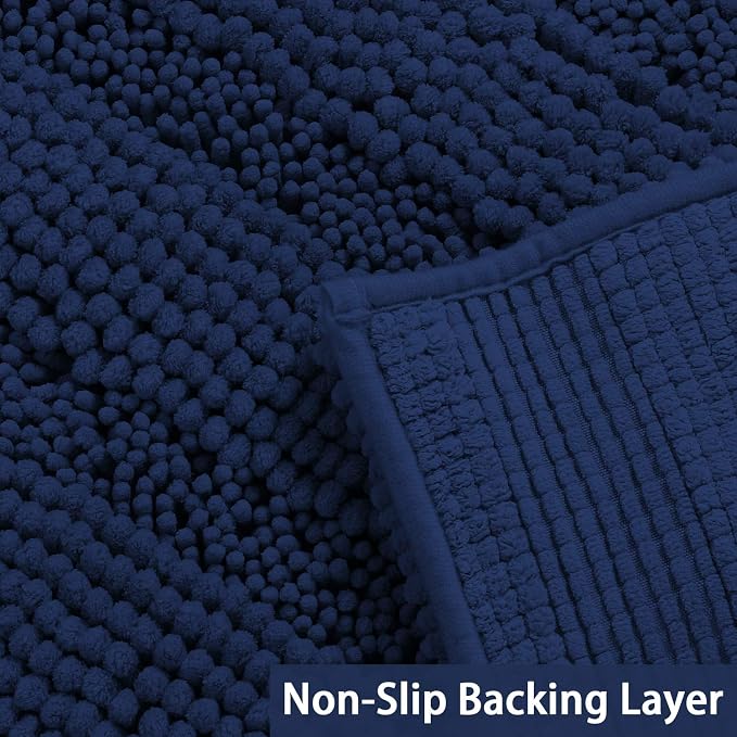 Turquoize Chenille Bath Rugs Shaggy Bathroom Rugs Non Slip Bath Rugs for Bathroom 47 x 17 Navy Bath Rug Extra Soft and Absorbent Area Rug, 47"x 17", Navy