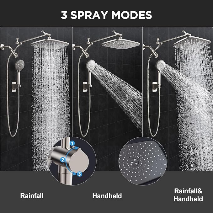 Veken Starlight 11.8" High Pressure Shower Head with Handheld, Easy Install | Handheld Shower with Multi Spray Modes, Rainfall Combo with 15" Metal Extension Arm, Detachable Dual Shower, Bathroom Decor