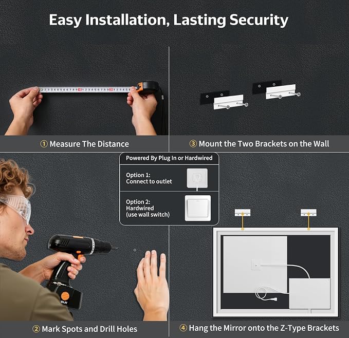24"x50" LED Bathroom Mirror with Lights, Anti-Fog, Backlit+Frontlit | CRI 95, Stepless Dimmable, 3 Colors Lighting, Shatterproof Tempered Glass, HD Reflection, Memory, (Horizontal/Vertical)